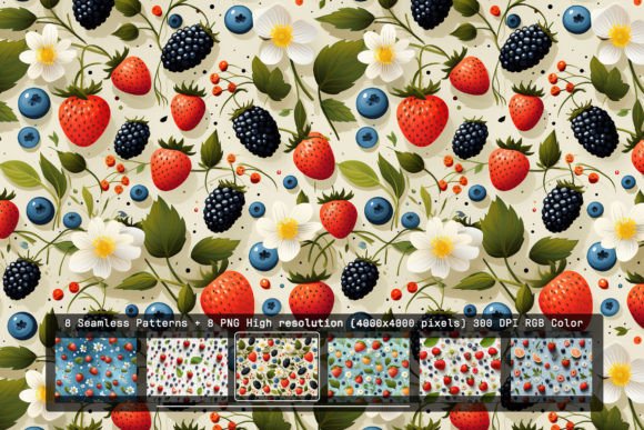 8 Berry Medley Seamless Patterns