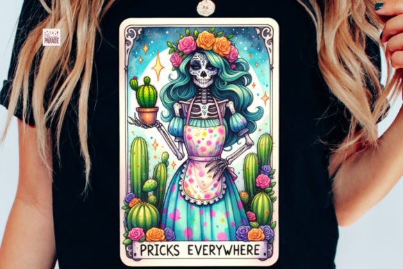 Funny Skeleton Tarot Card PNG Cactus: A Bold Design for Custom Projects
