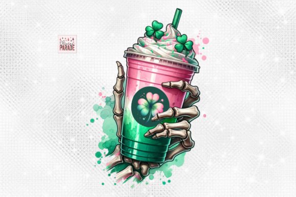 St Patricks Day Skeleton Iced Coffee PNG